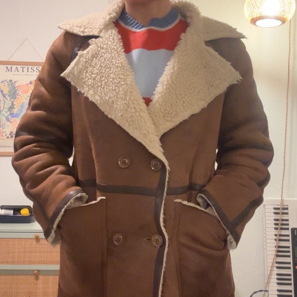 Boohoo Longline Brown Suede Shearling Aviator Coat. Size S ( runs large) - Picture 5 of 16